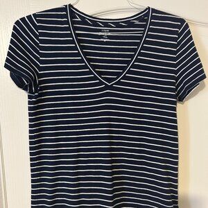 JCrew Navy and White Striped Knit Top